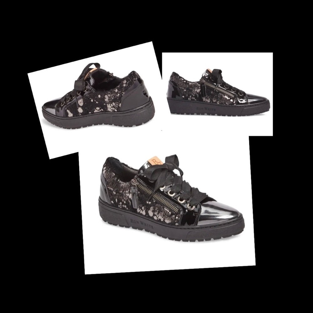 Ron White Black Lace-Up Patent Leather Sneakers